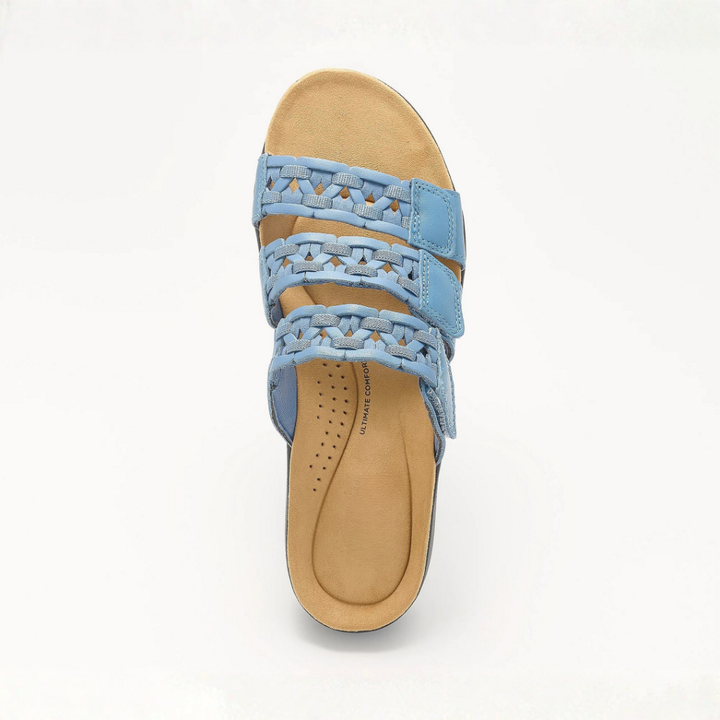 Women's Triple Strap Woven Leather Slide Sandals