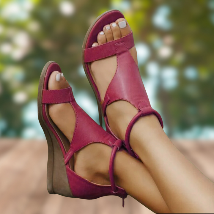 Women's Orthopedic Wedge Sandals Ankle Strap Cutout