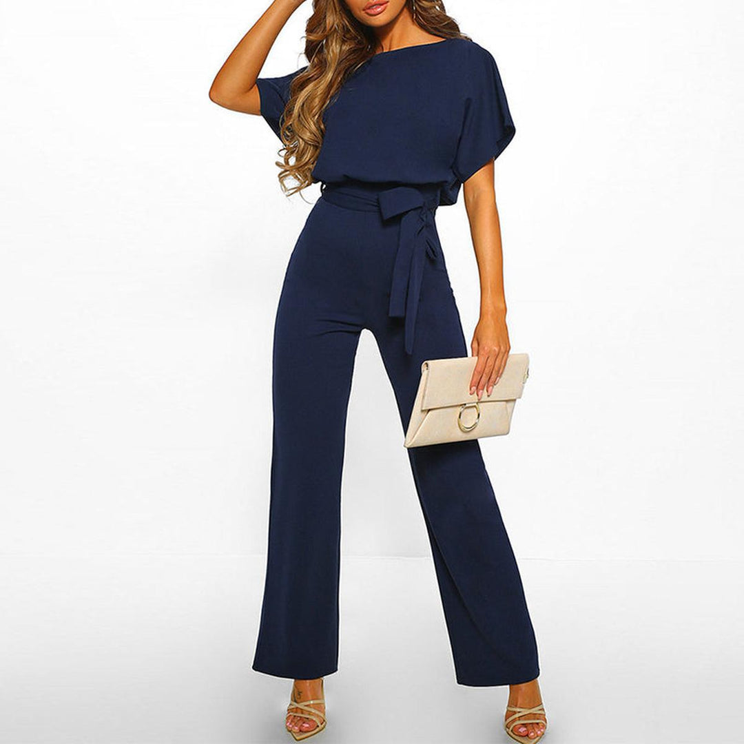Women's Short Sleeve Belted Casual Jumpsuit