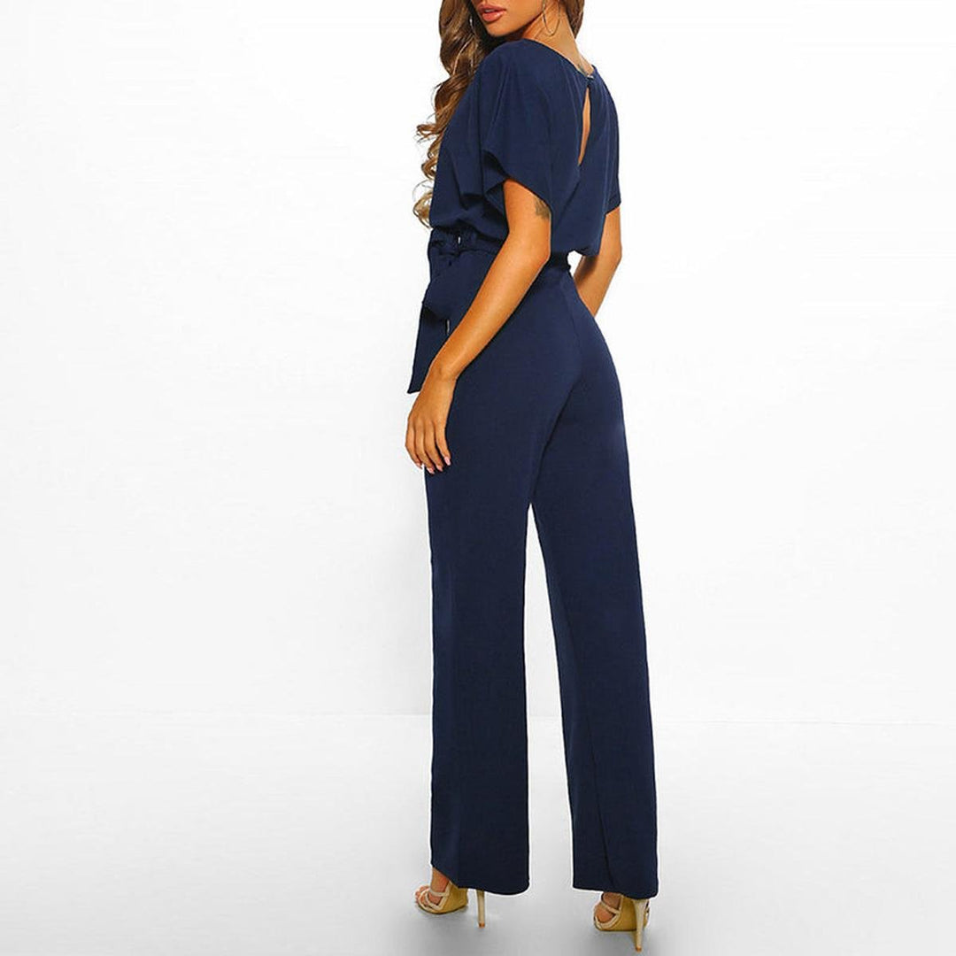 Women's Short Sleeve Belted Casual Jumpsuit