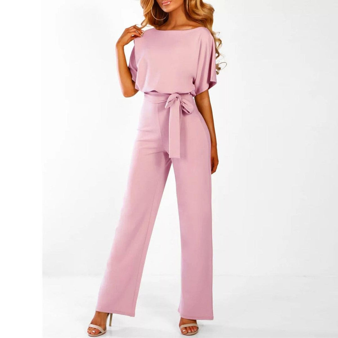 Women's Short Sleeve Belted Casual Jumpsuit