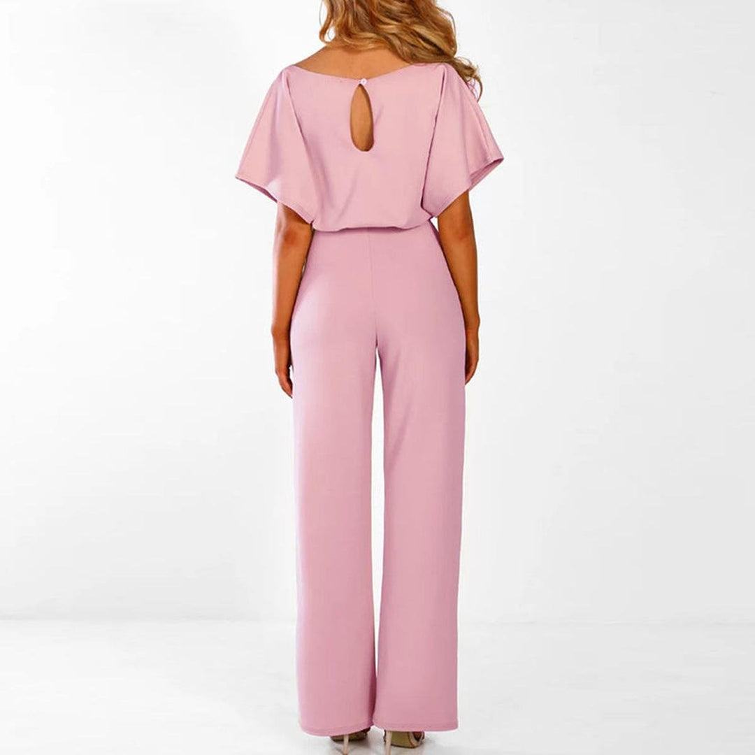 Women's Short Sleeve Belted Casual Jumpsuit