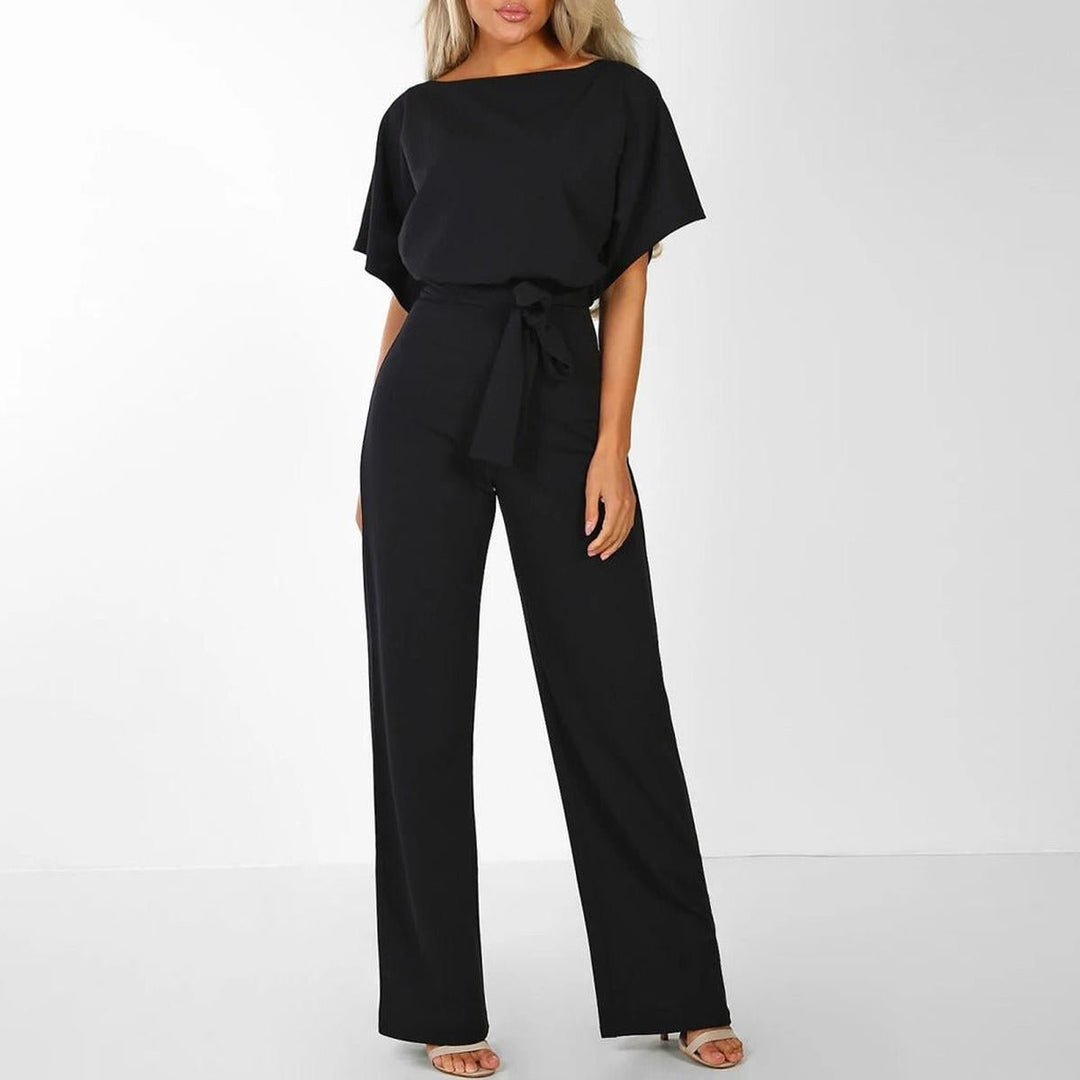 Women's Short Sleeve Belted Casual Jumpsuit