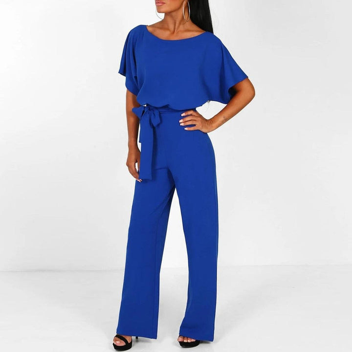 Women's Short Sleeve Belted Casual Jumpsuit