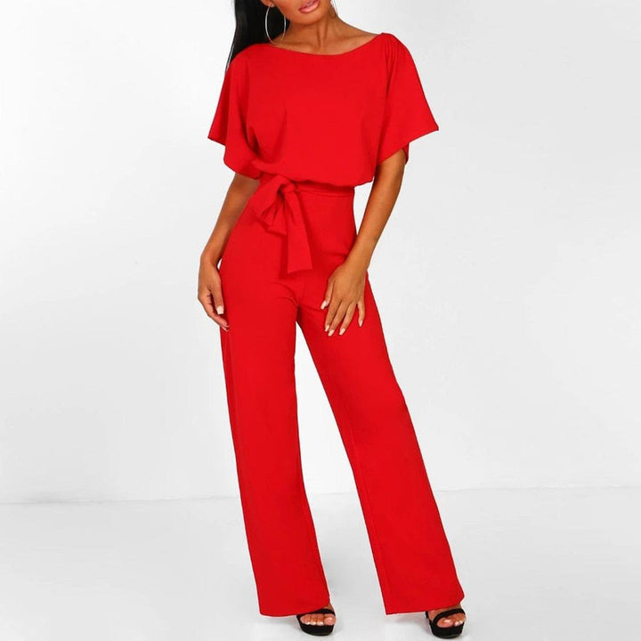 Women's Short Sleeve Belted Casual Jumpsuit