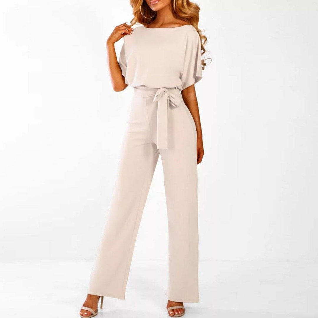 Women's Short Sleeve Belted Casual Jumpsuit