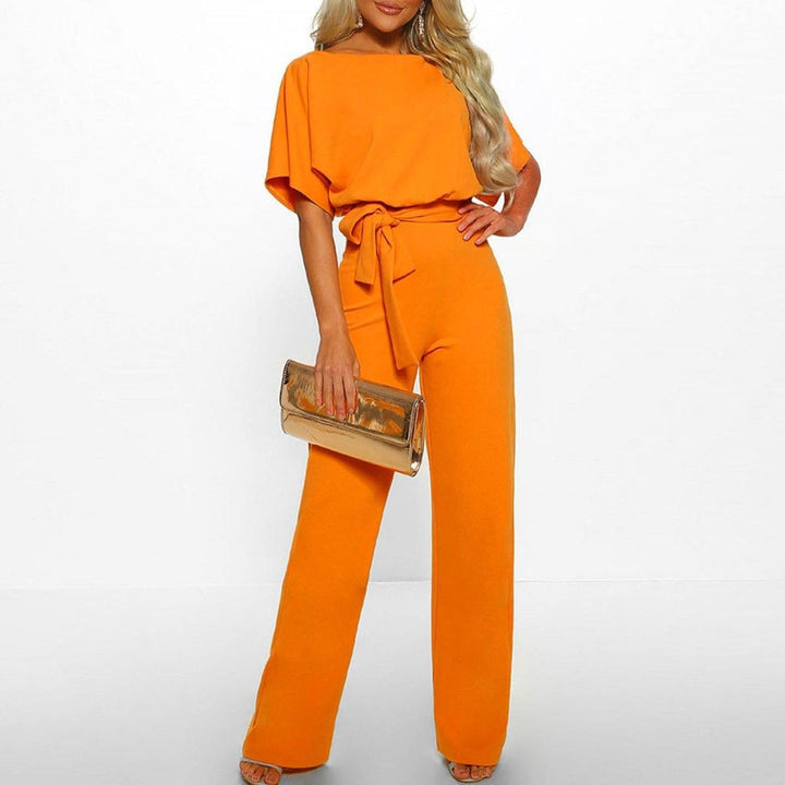 Women's Short Sleeve Belted Casual Jumpsuit