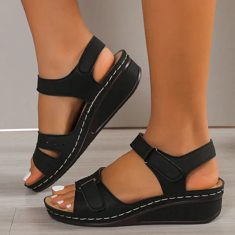 Women's Orthopedic Velcro Strap Cutout Wedge Sandals
