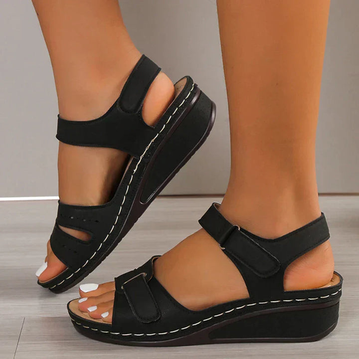 Women's Orthopedic Velcro Strap Cutout Wedge Sandals