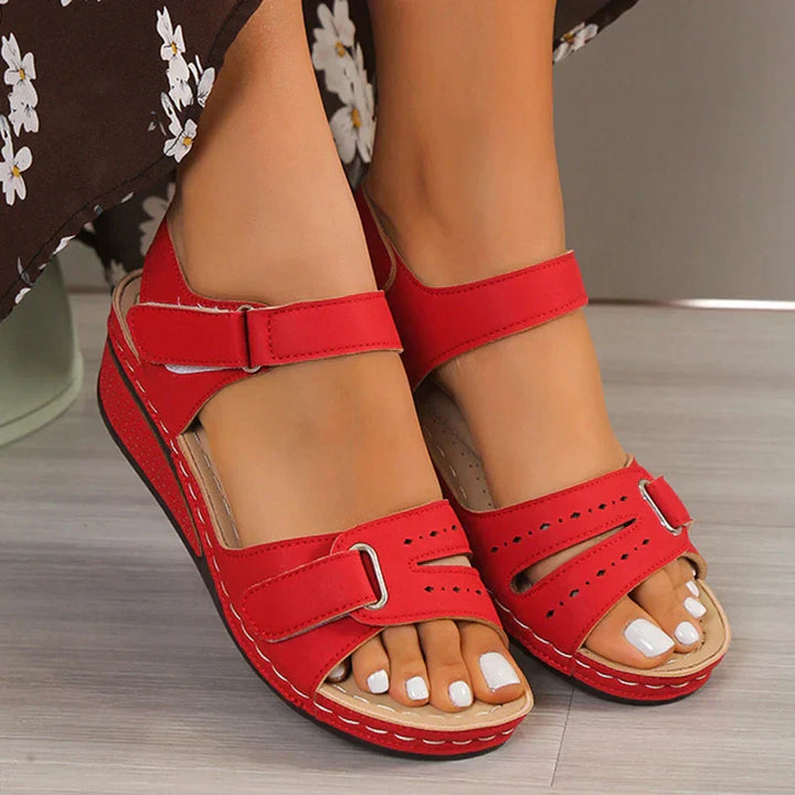 Women's Orthopedic Velcro Strap Cutout Wedge Sandals