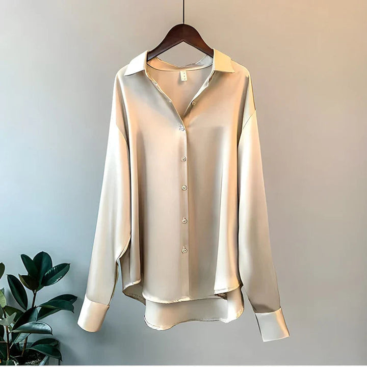 Women's Satin Finish Long Sleeve Button-Up Blouse