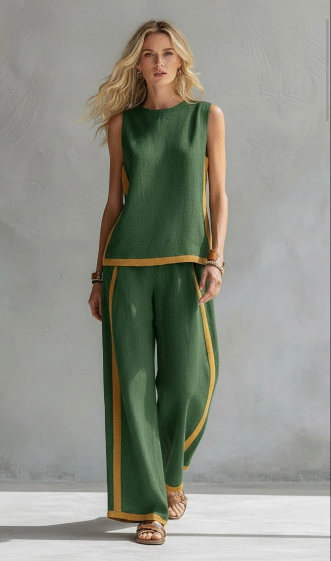 Women's Sleeveless Wide Leg Pants Set Contrast Trim