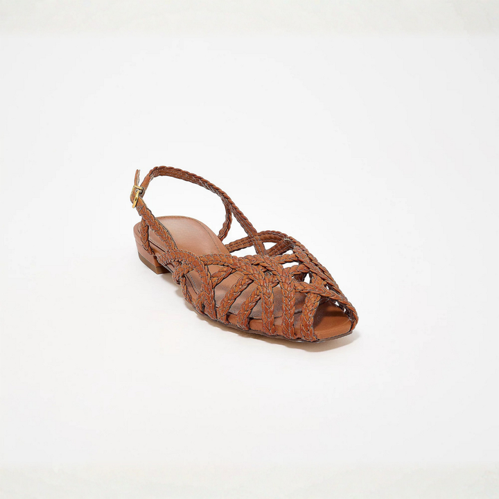 Women's Woven Leather Slingback Flat Sandals