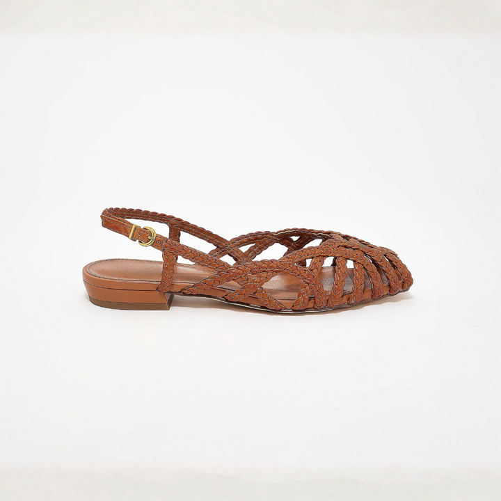 Women's Woven Leather Slingback Flat Sandals