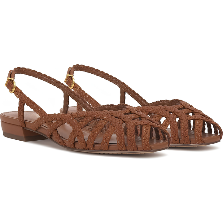 Women's Woven Leather Slingback Flat Sandals