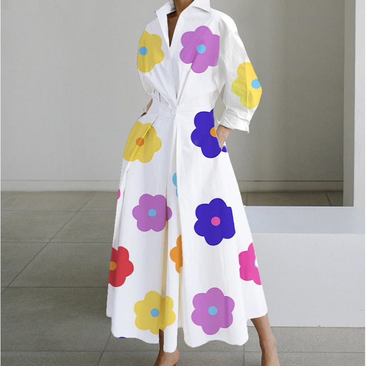 Women's Elegant Front Wrap Collared Maxi Dress