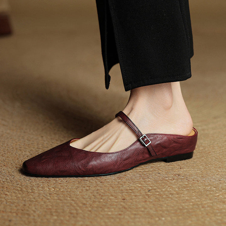 Women's Orthopedic Genuine Leather Pointed Toe Mary Jane Mules