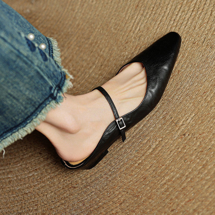 Women's Orthopedic Genuine Leather Pointed Toe Mary Jane Mules