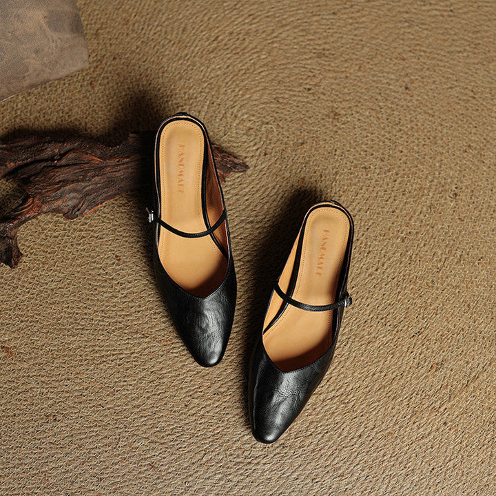 Women's Orthopedic Genuine Leather Pointed Toe Mary Jane Mules