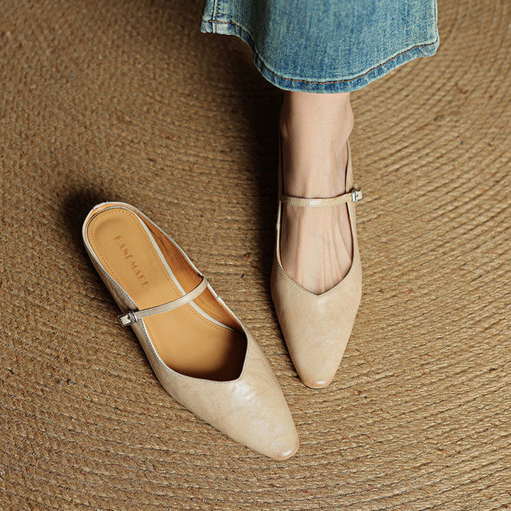 Women's Orthopedic Genuine Leather Pointed Toe Mary Jane Mules