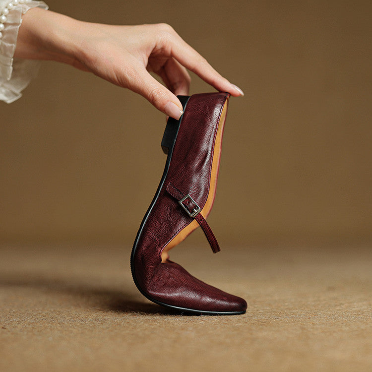 Women's Orthopedic Genuine Leather Pointed Toe Mary Jane Mules