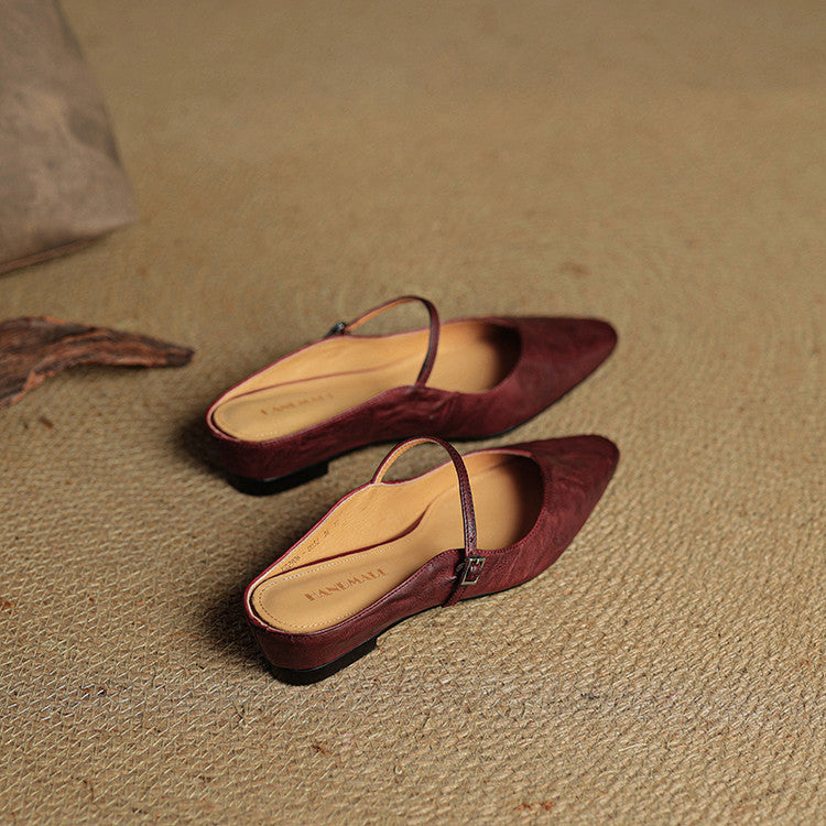 Women's Orthopedic Genuine Leather Pointed Toe Mary Jane Mules