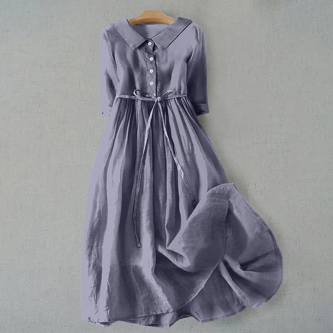 Women's Collared Midi Dress with Button Placket