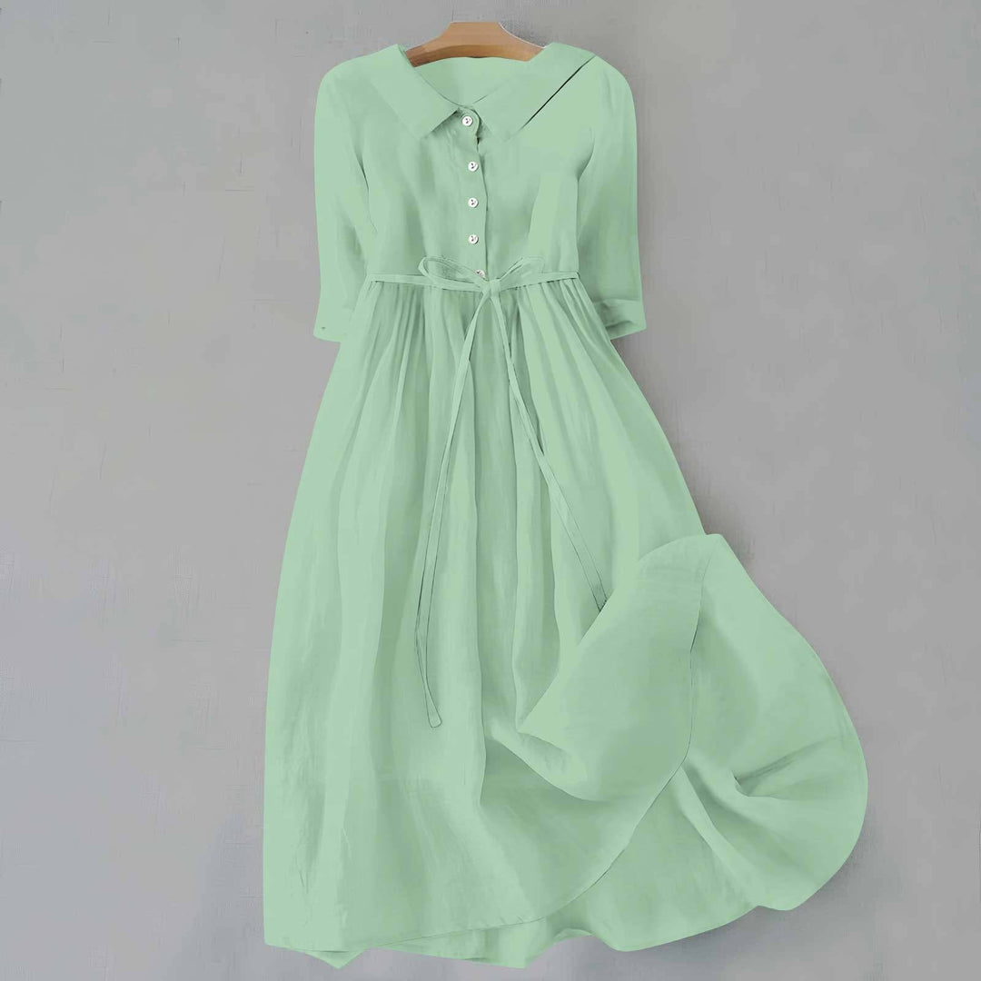 Women's Collared Midi Dress with Button Placket