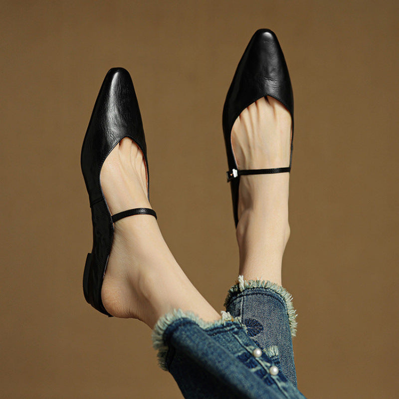 Women's Orthopedic Genuine Leather Pointed Toe Mary Jane Mules