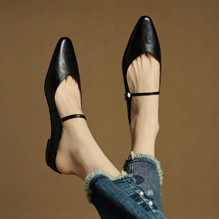Women's Orthopedic Genuine Leather Pointed Toe Mary Jane Mules