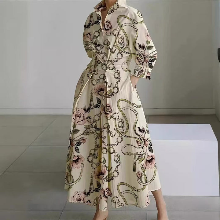 Women's Elegant Front Wrap Collared Maxi Dress