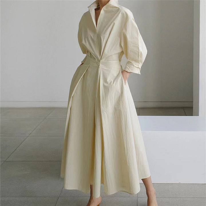 Women's Elegant Front Wrap Collared Maxi Dress