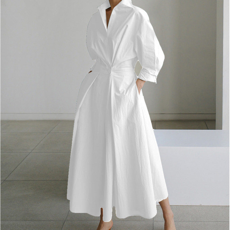 Women's Elegant Front Wrap Collared Maxi Dress