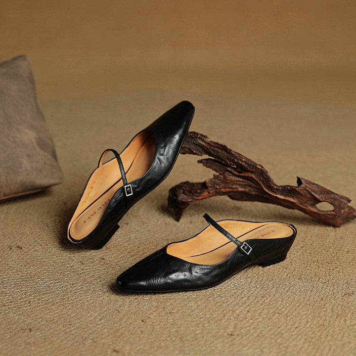 Women's Orthopedic Genuine Leather Pointed Toe Mary Jane Mules