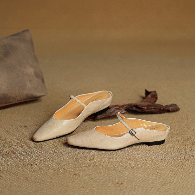 Women's Orthopedic Genuine Leather Pointed Toe Mary Jane Mules