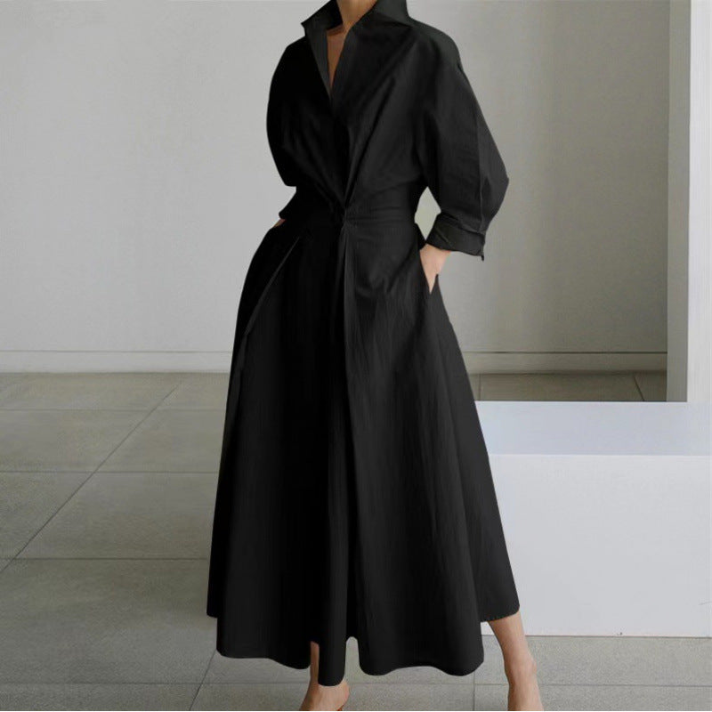 Women's Elegant Front Wrap Collared Maxi Dress