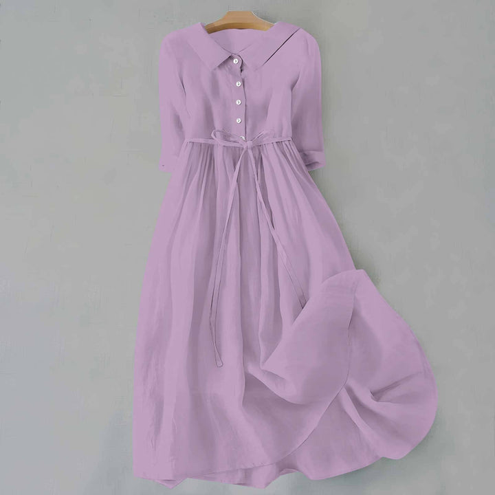 Women's Collared Midi Dress with Button Placket