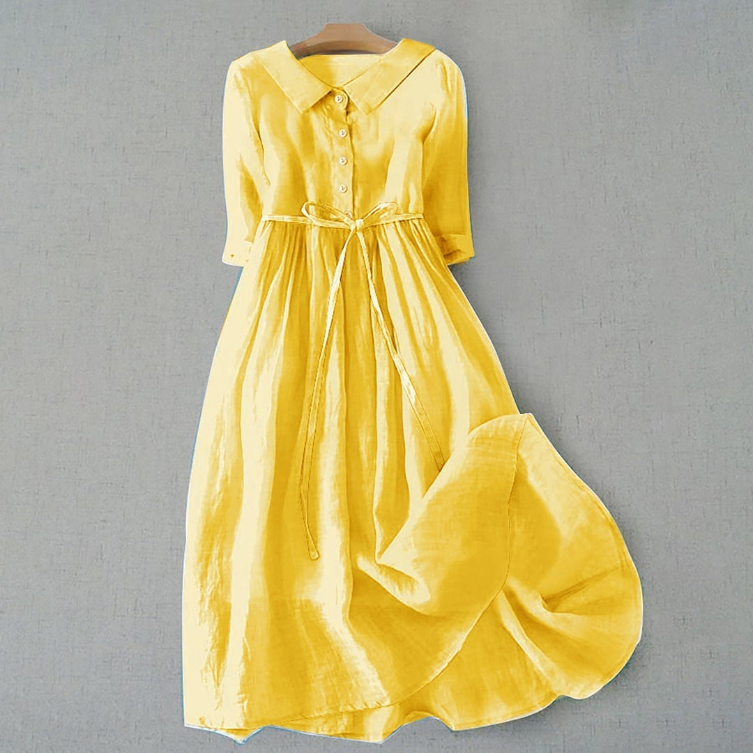 Women's Collared Midi Dress with Button Placket