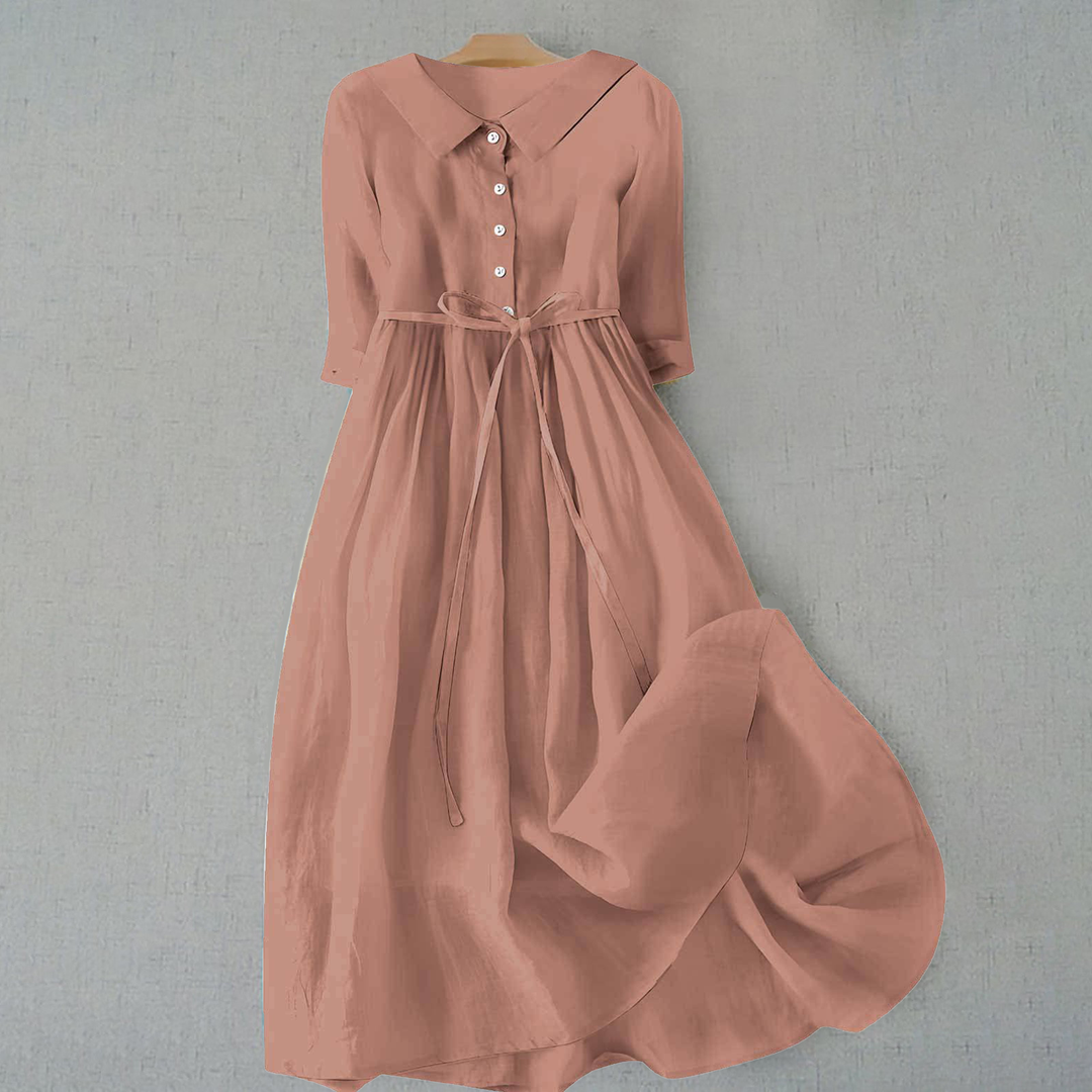 Women's Collared Midi Dress with Button Placket