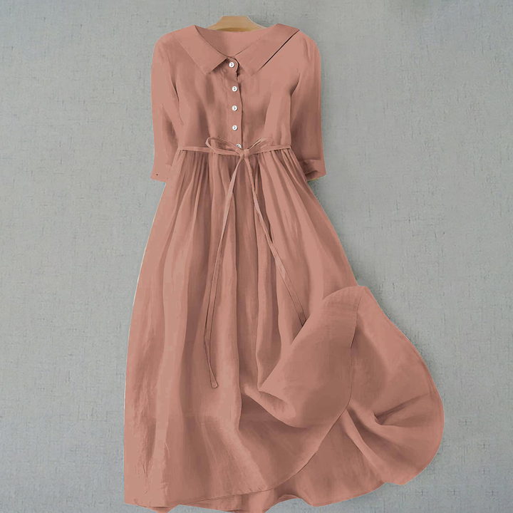 Women's Collared Midi Dress with Button Placket