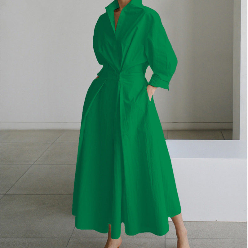Women's Elegant Front Wrap Collared Maxi Dress