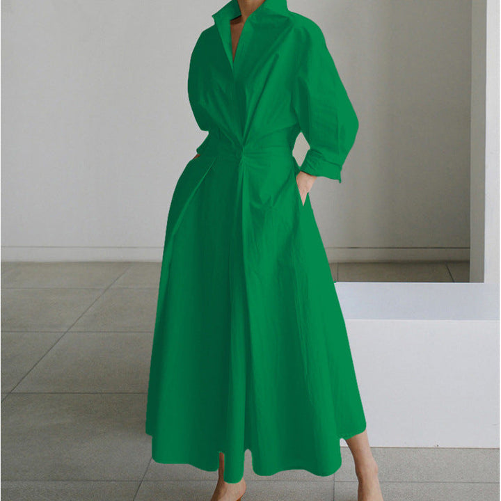 Women's Elegant Front Wrap Collared Maxi Dress