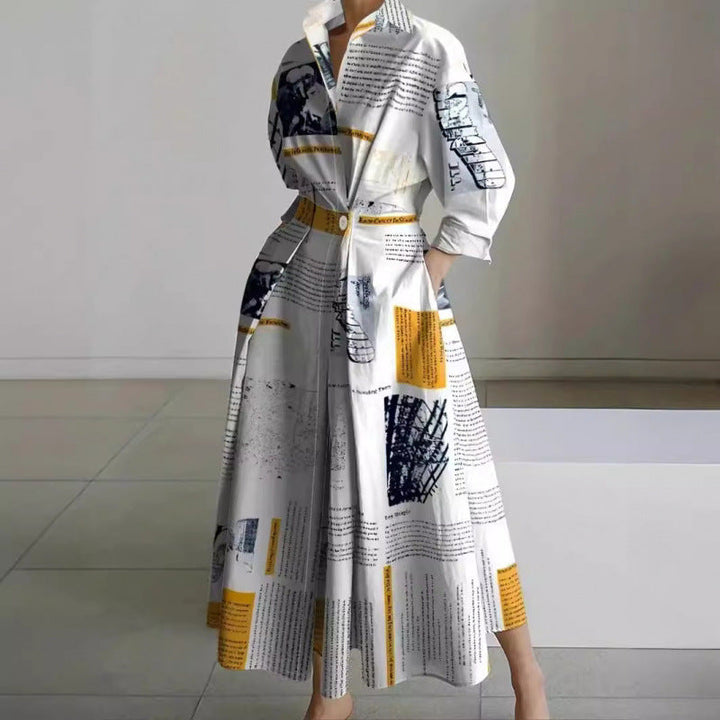 Women's Elegant Front Wrap Collared Maxi Dress