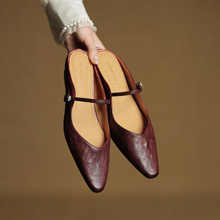 Women's Orthopedic Genuine Leather Pointed Toe Mary Jane Mules