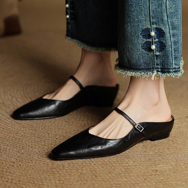 Women's Orthopedic Genuine Leather Pointed Toe Mary Jane Mules