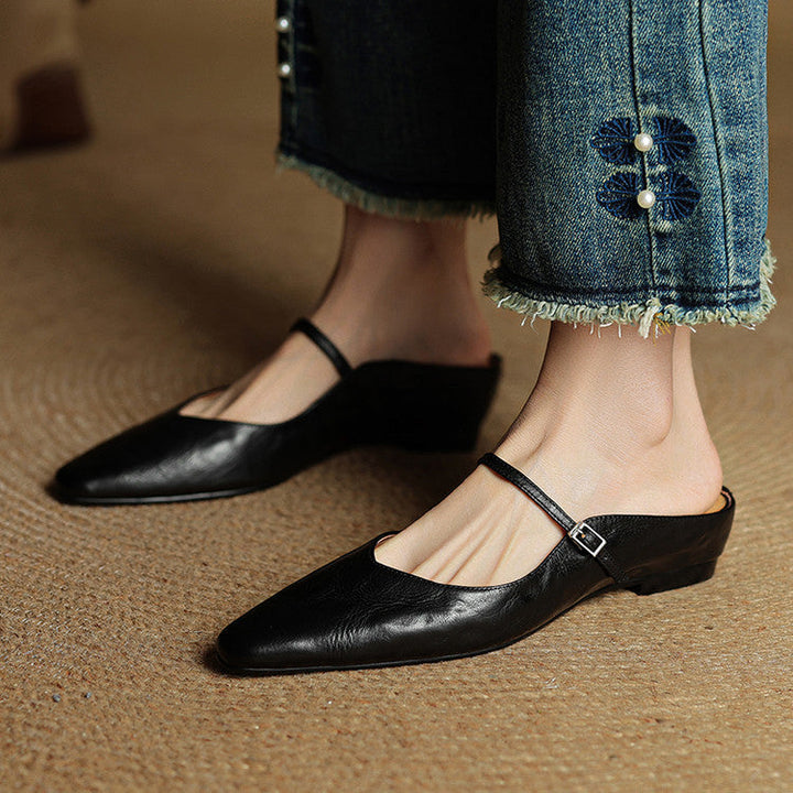 Women's Orthopedic Genuine Leather Pointed Toe Mary Jane Mules