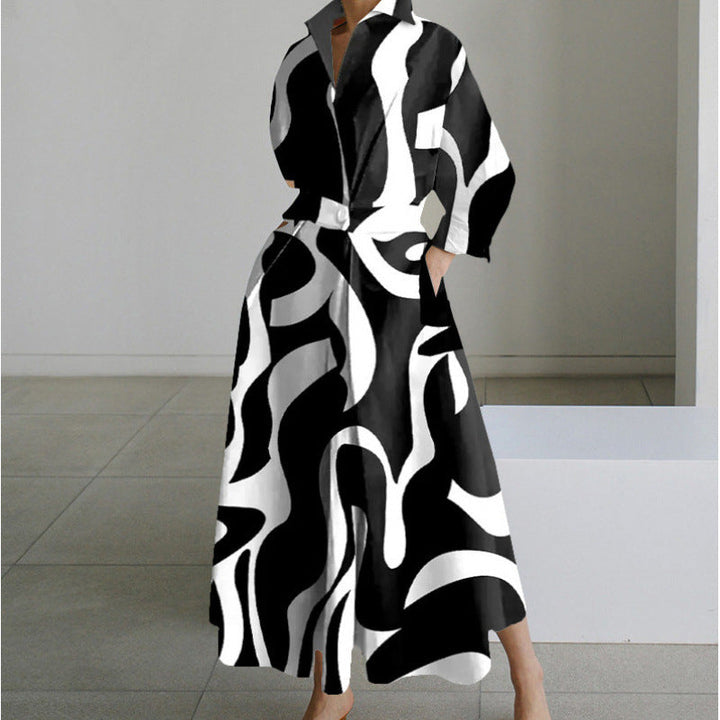 Women's Elegant Front Wrap Collared Maxi Dress