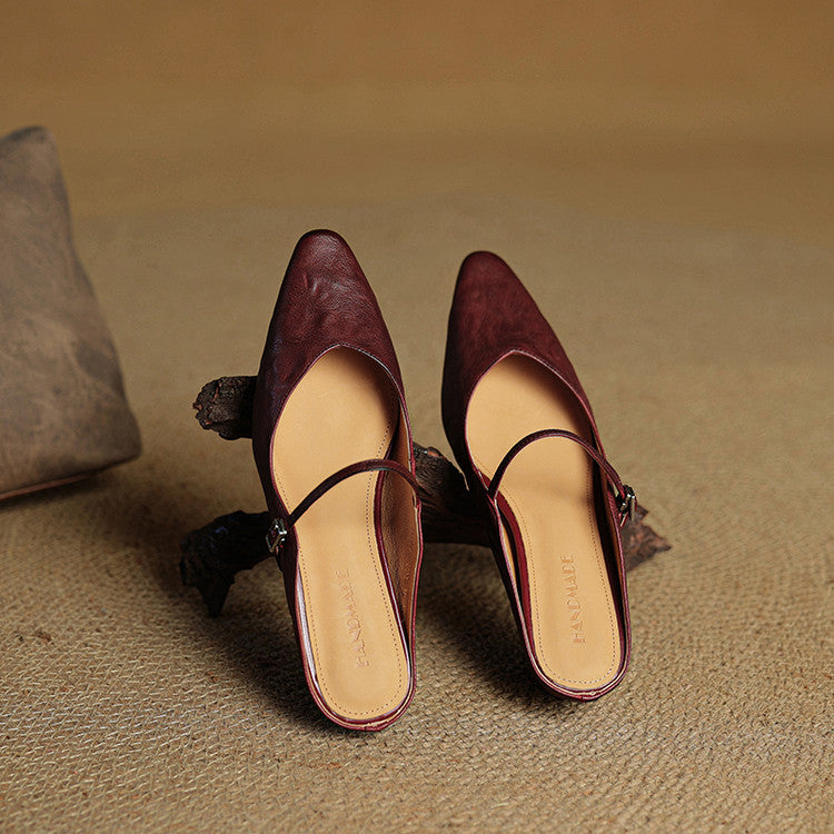 Women's Orthopedic Genuine Leather Pointed Toe Mary Jane Mules