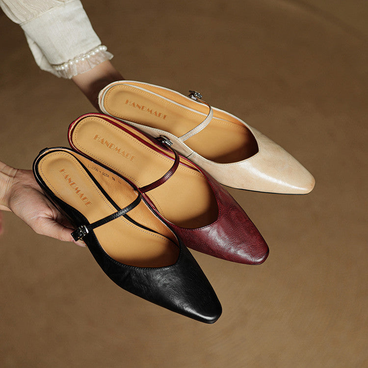 Women's Orthopedic Genuine Leather Pointed Toe Mary Jane Mules