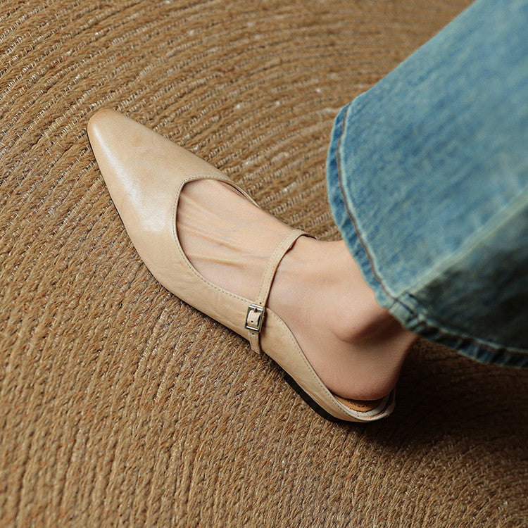 Women's Orthopedic Genuine Leather Pointed Toe Mary Jane Mules